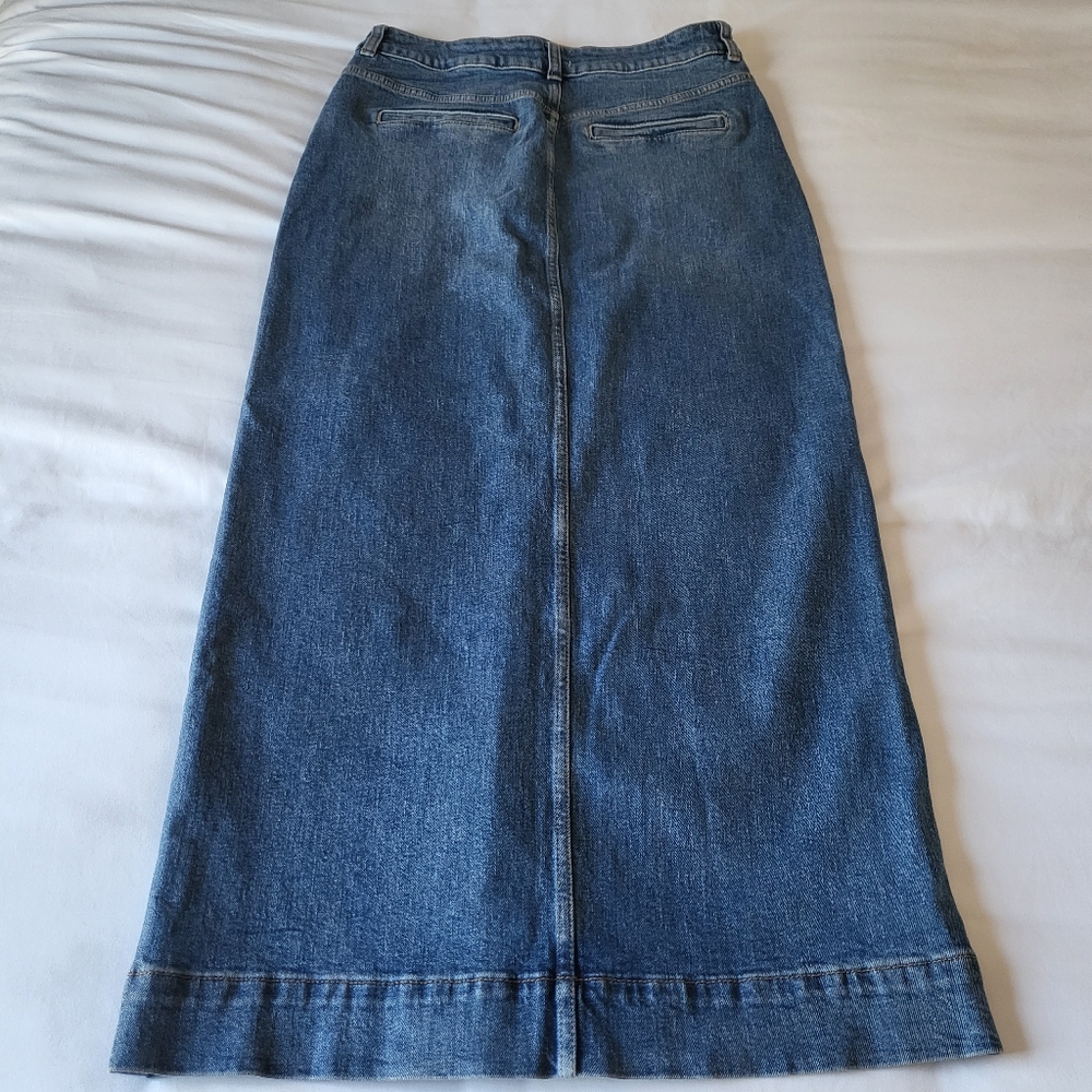Pilcro Anthropologie Button Front Denim Midi Skirt Patch Pockets Size 10 - Picture 4 of 11